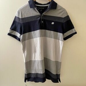 Banana Republic Mens Size Small Polo Shirt Striped Gray Blue Short Sleeve Cotton